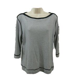 LRL Lauren Jeans Co Ralph Lauren Striped Top Petite Medium Black White Topstitch